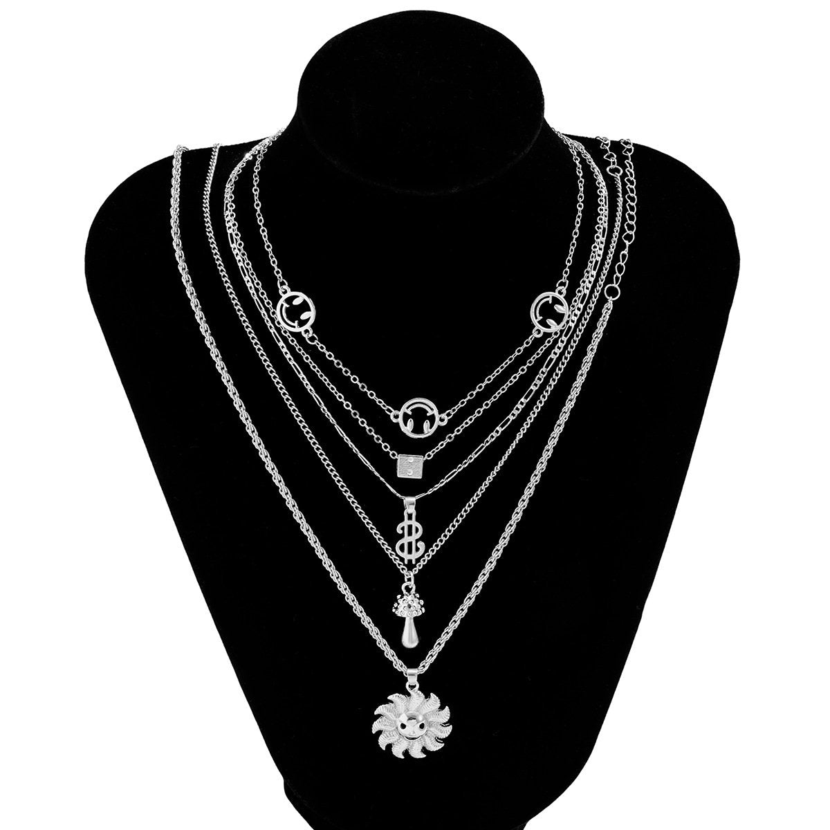 Jewelry multi-element mix-and-match sunflower mushroom pendant necklace retro dollar smiley necklace female