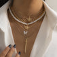 Jewelry hip-hop angel multi-element suit necklace street shooting exaggerated butterfly imitation pearl necklace female