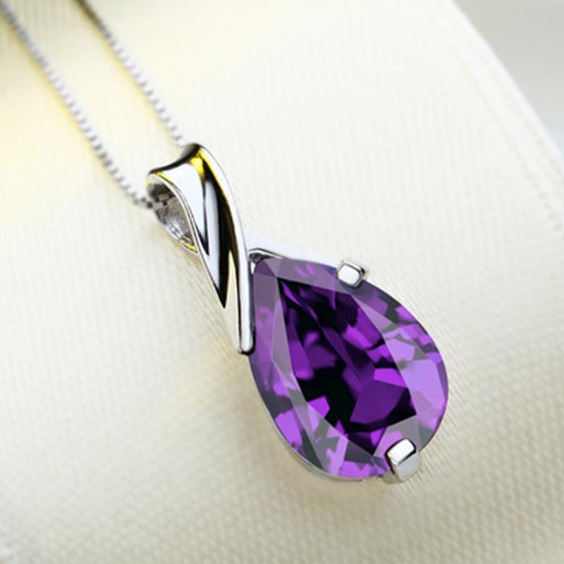 Fashion Purple Crystal Ladies Necklace Angel Tears Pendant Jewelry