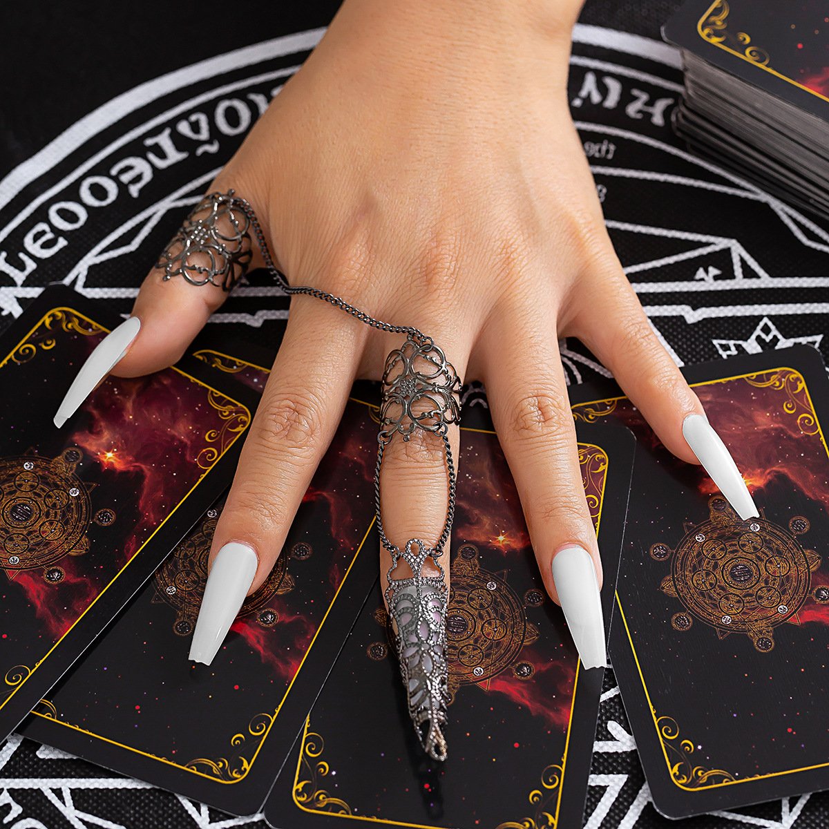 Jewelry gothic hollow tapered nail set with finger ring niche metal tassel ring female