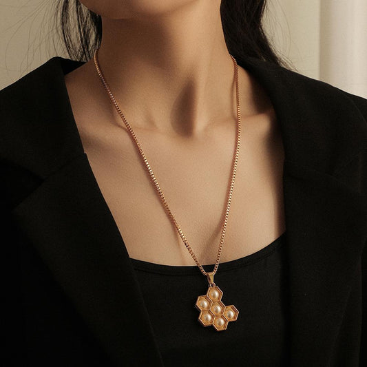 ins honeycomb necklace long style design light luxury chain simple personality fashion all-match accessories