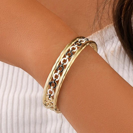 Trendy and fashionable o-word women's stainless steel creative design opening braided line adjustable bracelet