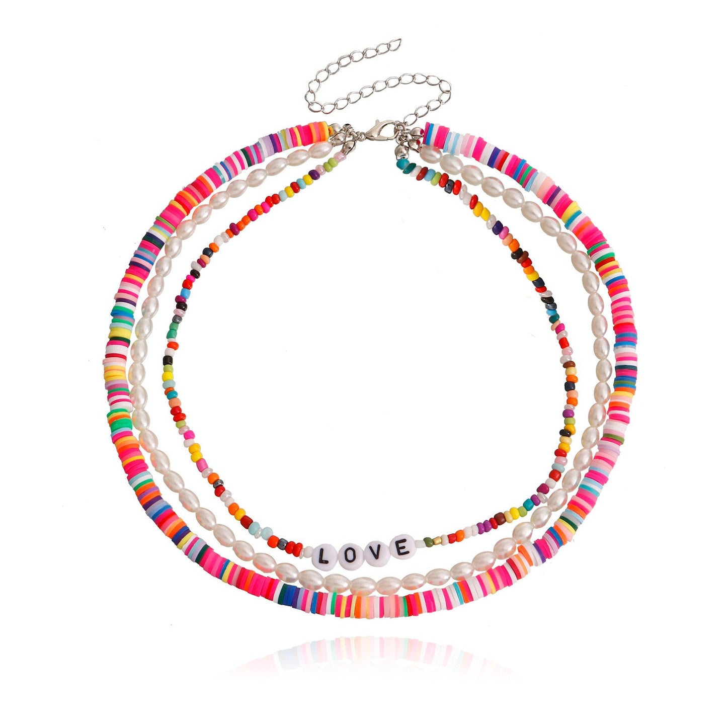 Jewelry Bohemian multi-layer color soft pottery small rice bead necklace female imitation pearl necklace ins