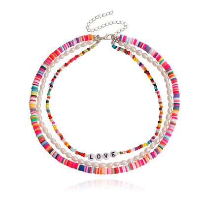 Jewelry Bohemian multi-layer color soft pottery small rice bead necklace female imitation pearl necklace ins