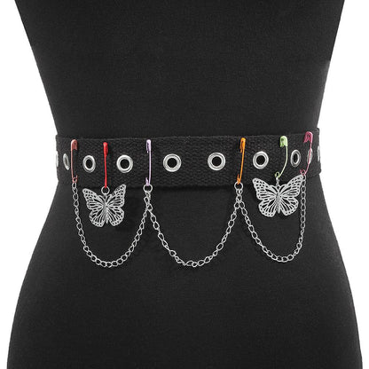 C265 Punk Exaggerated Waist Decoration Street Shot Butterfly Spider Pendant Waist Chain Simple Casual Fashion Belt