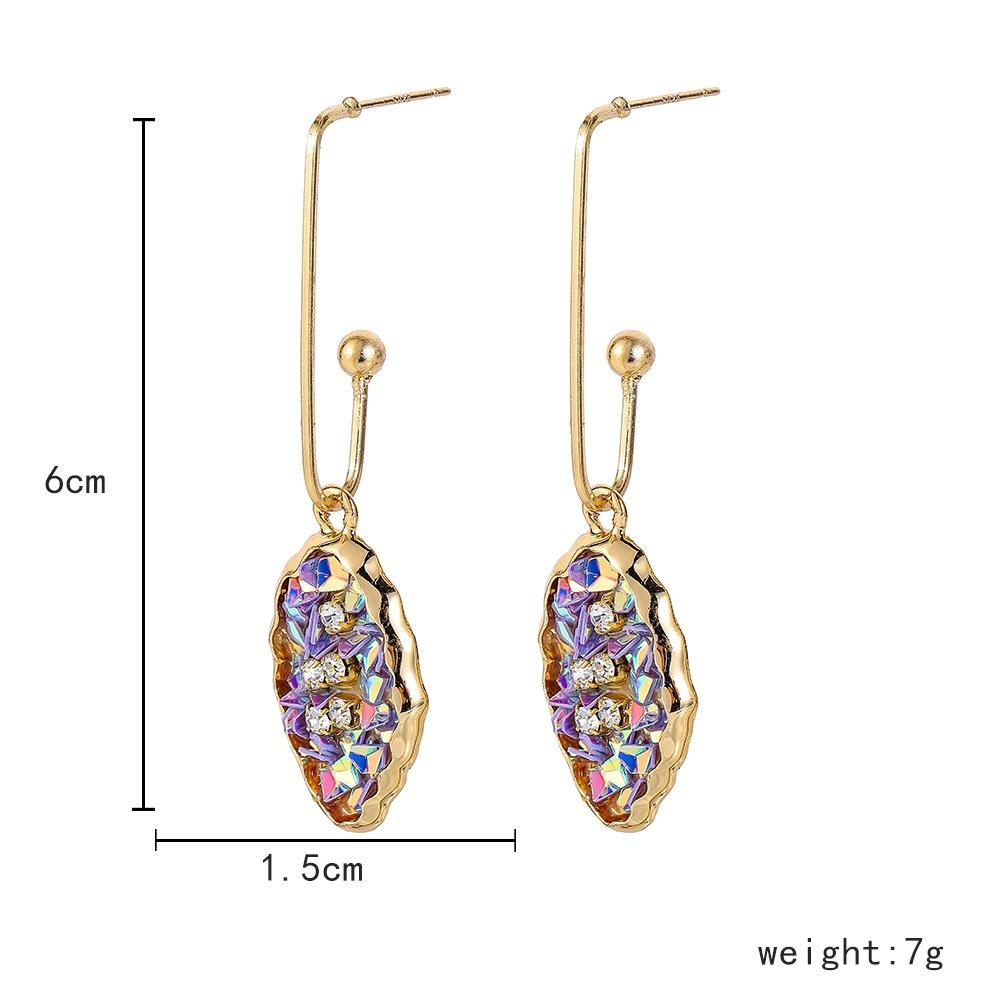 Temperament long purple crushed stone sequins special-shaped geometric inlaid zirconium earrings personalized paper clip fashion earrings women