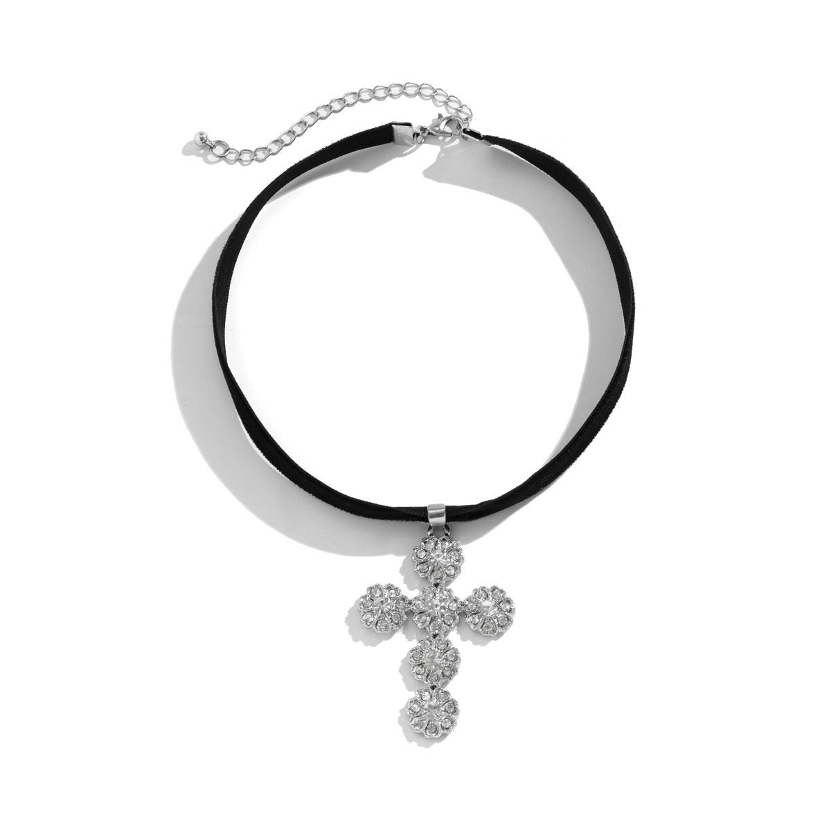 Jewelry simple flower plate diamond cross pendant necklace female retro cold choker necklace