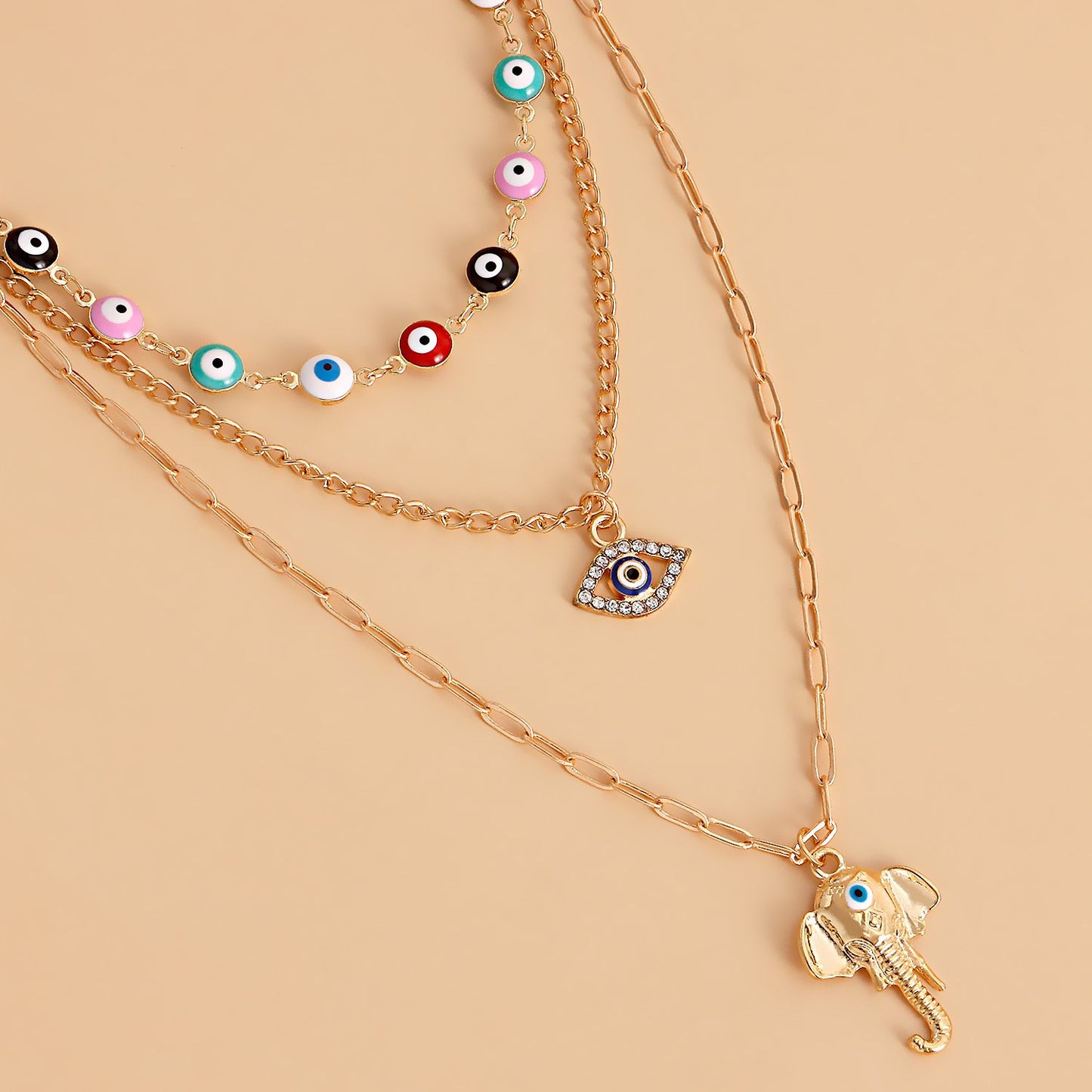 Jewelry Fashion Street Shooting Devil's Eye Elephant Trunk Pendant Necklace Female Punk Multi-layered Wearing Accessories