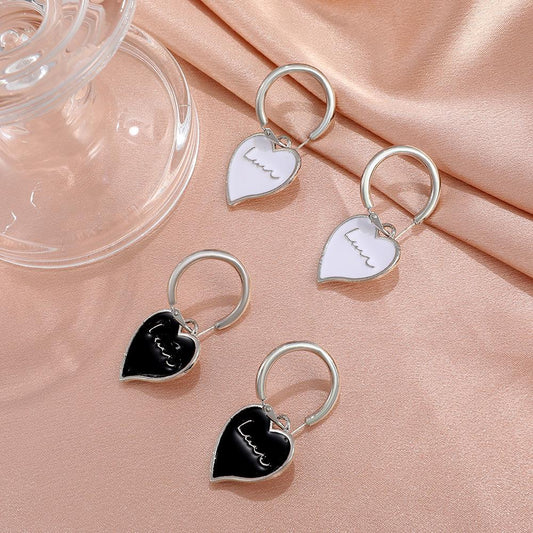 Ins cold black love letter earrings retro Hong Kong net red drop nectarine heart earrings earrings female minority