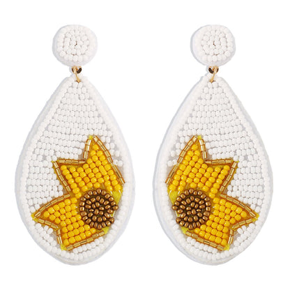 E1671 Ethnic Fashion Earrings Bohemian Vacation Leisure Earrings Sun Flower Contrasting Color Earrings