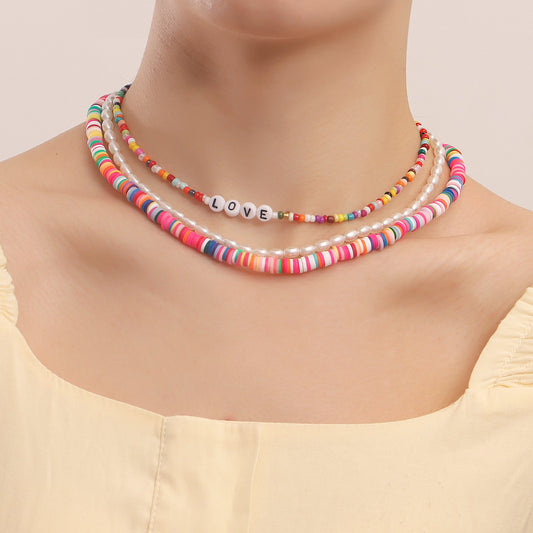 Jewelry Bohemian multi-layer color soft pottery small rice bead necklace female imitation pearl necklace ins