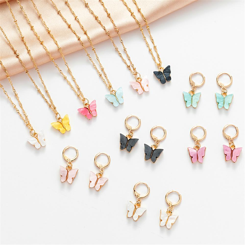 Fashion Explosion Acrylic Butterfly Earrings Necklace Set 2 Pieces Set Jewelry