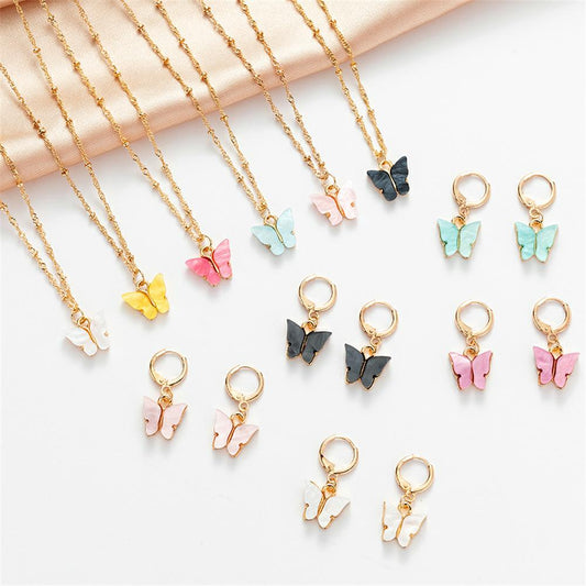 Fashion Explosion Acrylic Butterfly Earrings Necklace Set 2 Pieces Set Jewelry