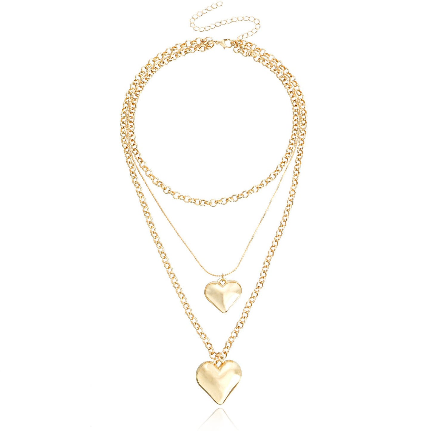 Retro fashion double stacked simple exaggerated love pendant necklace ins clavicle chain jewelry