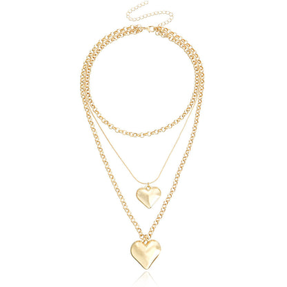 Retro fashion double stacked simple exaggerated love pendant necklace ins clavicle chain jewelry