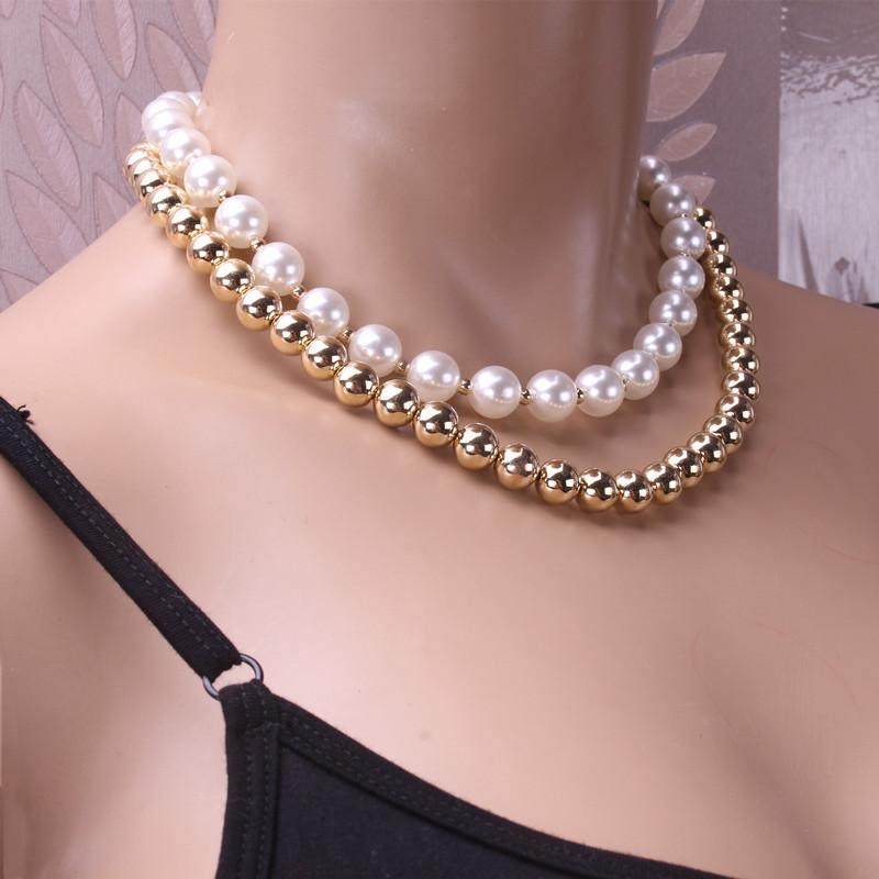 Jewelry Simple Imitation Pearl Geometric Set Necklace Personality Mix and Match CCB Beaded Clavicle Chain
