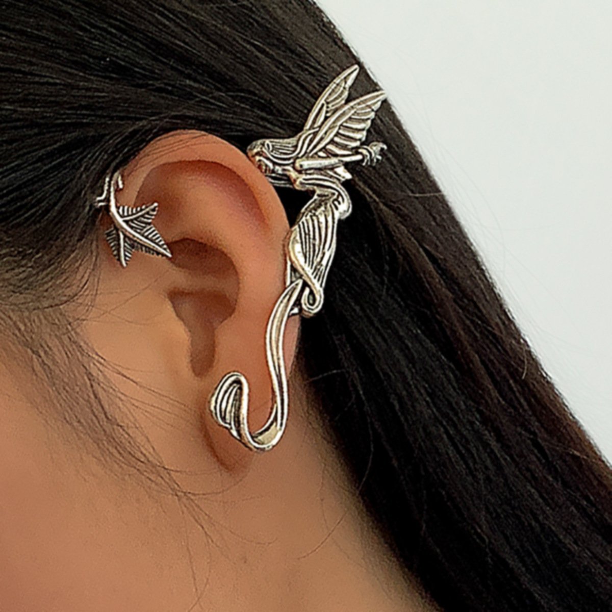 Jewelry Sweet Cool Flower Elf Earrings Female Personality Creative Snake Dragon Shape Animal Outline Earrings