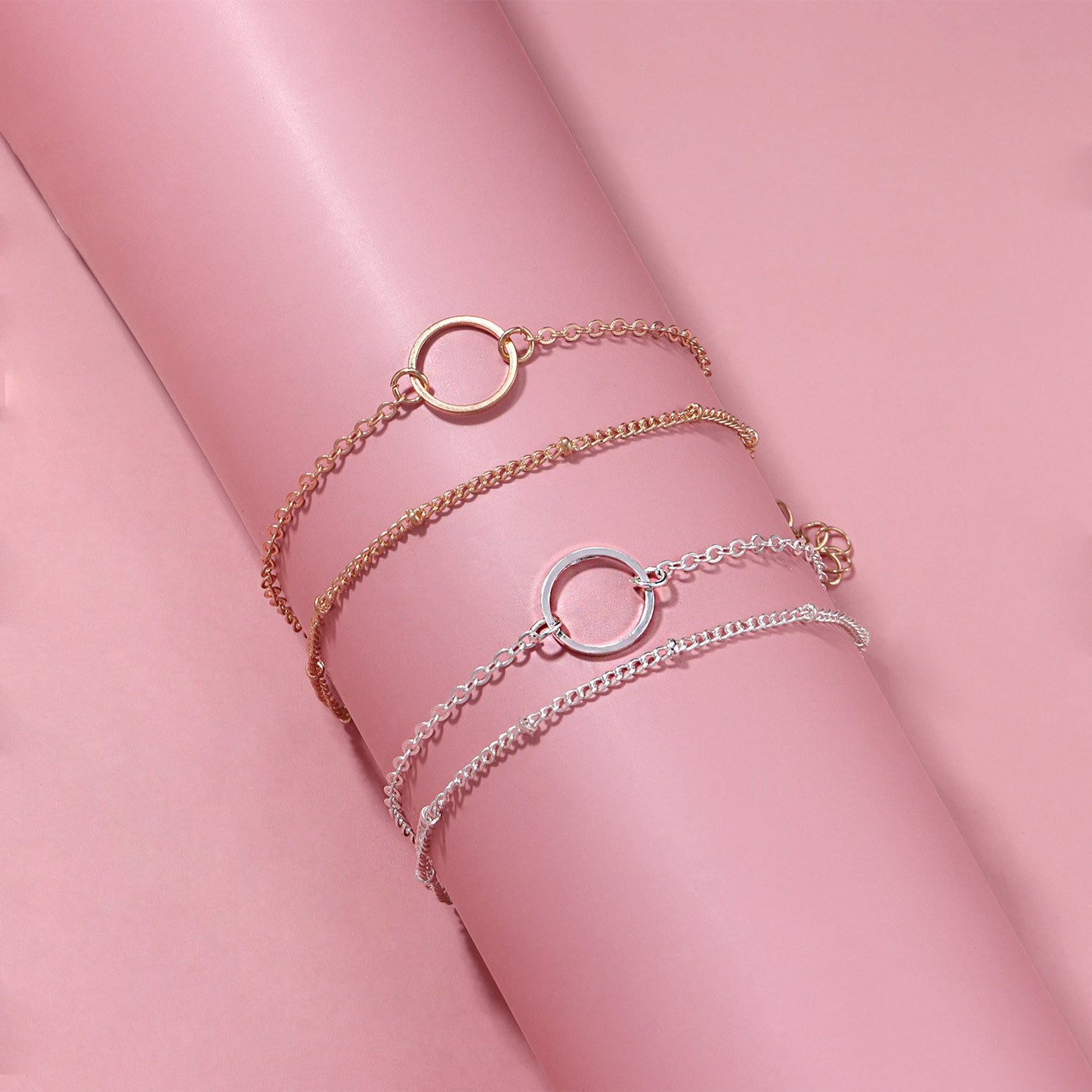 Jewelry Ladies Fashion Geometric Hollow Ring Bracelet Simple Double Layer Chain Jewelry