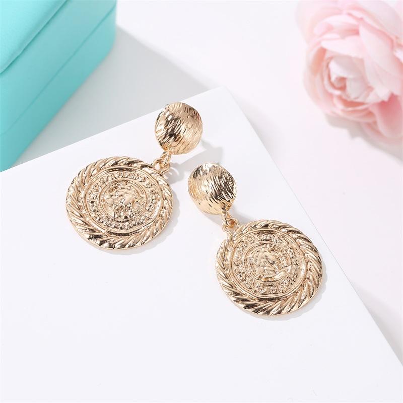 Ethnic Retro Coin Earrings Exotic Round Metal Figure Stud Earrings Earrings