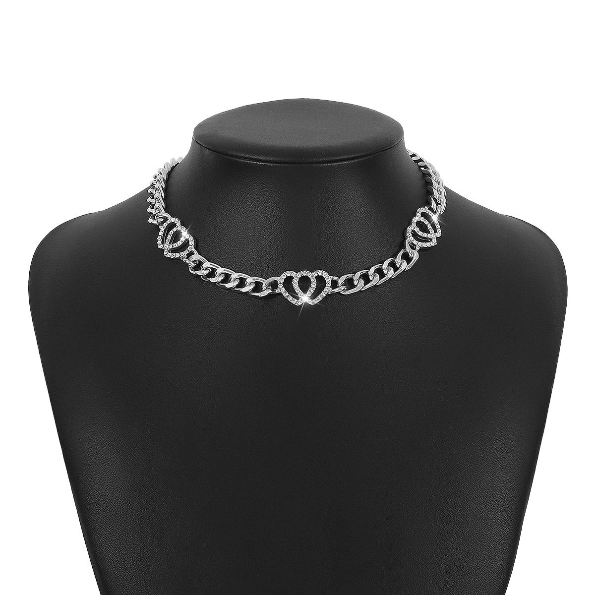 N1427 Double Love Geometric Necklace Micro-inlaid Niche Exaggerated Chain Necklace French Vintage Necklace Female