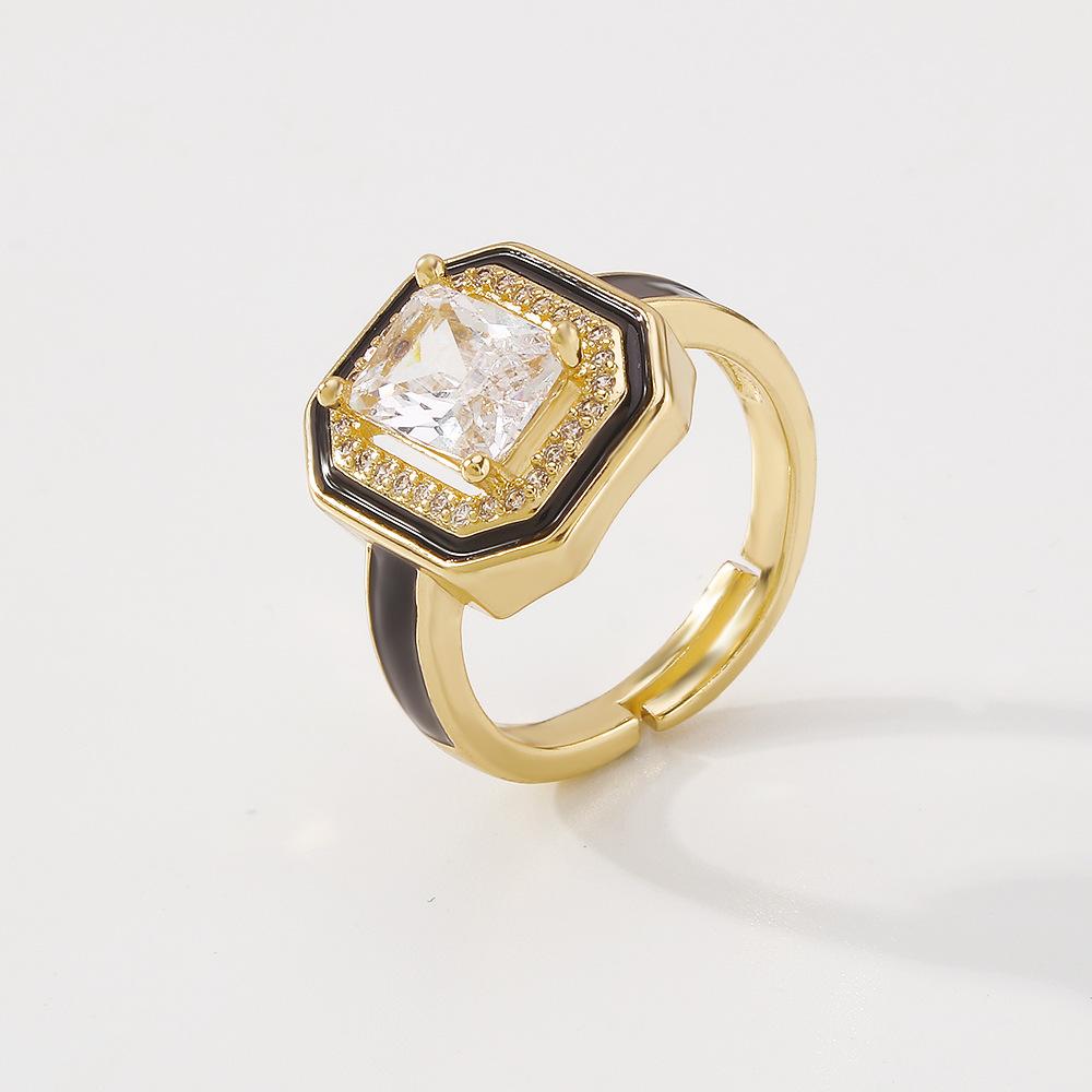 ZR25 geometric drop oil ring cold simple fashion jewelry square zircon open ring female