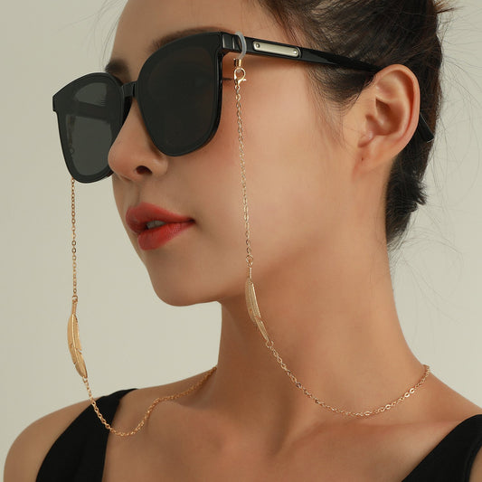 Ornament simple symmetrical alloy metal feather glasses chain versatile multi-use non-slip anti-lost lanyard