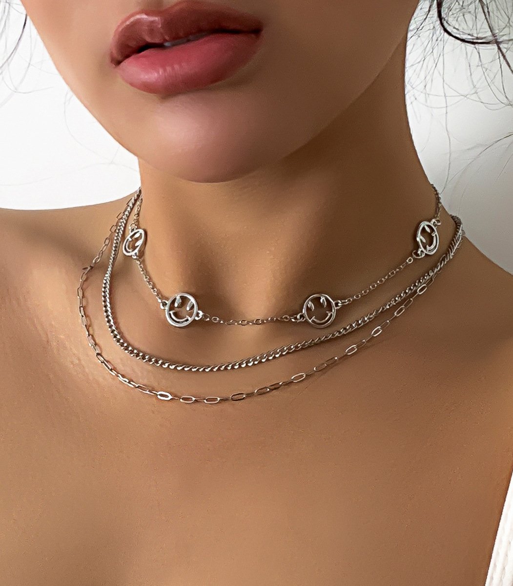 Jewelry Sweet Cool Cross Geometric Chain Necklace Spice Girl Hollow Smiley Face Set Necklace Female