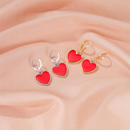 Sweet and playful red little heart earrings simple vitality girl peach heart earrings temperament internet celebrity earrings