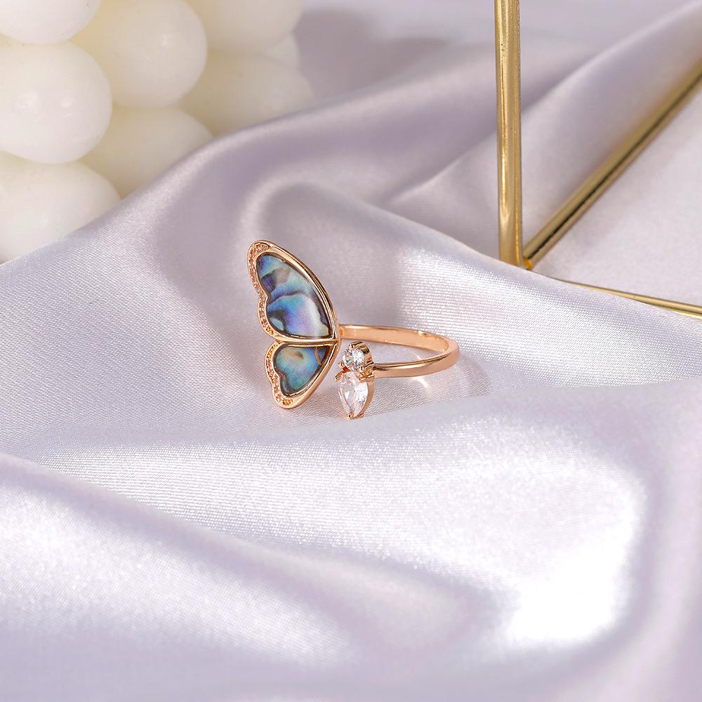 Dream seashell wing ring ins color butterfly ring temperament micro-inlaid zircon open ring