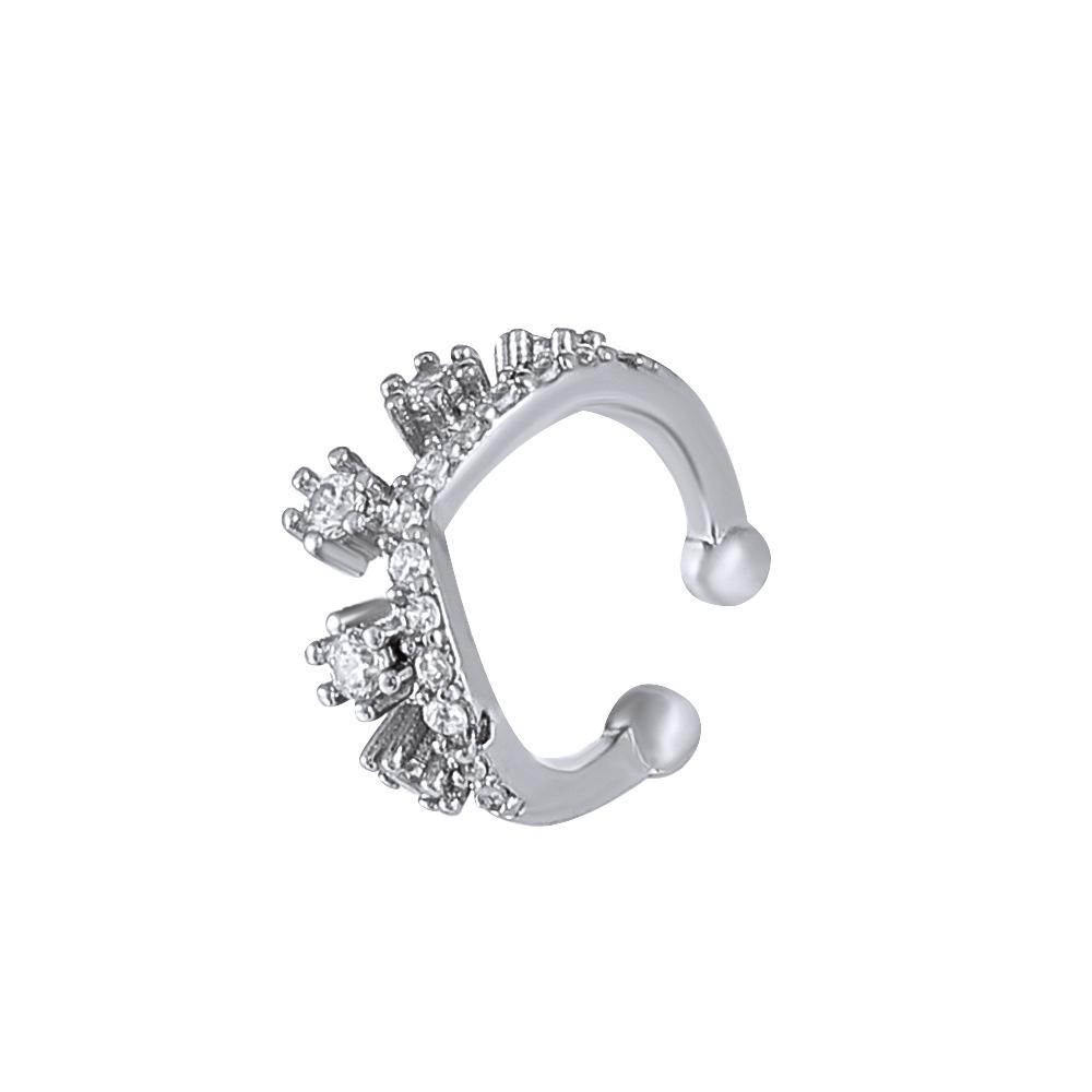 Niche design copper inlaid zircon crown ear clip ins French retro hole-free C-shaped earrings high-end earrings for women