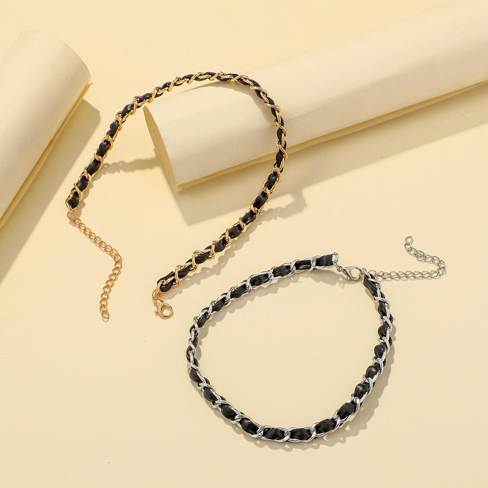 Fashion creative leather rope wearing chain temperament choker collarbone necklace niche light luxury leather collar