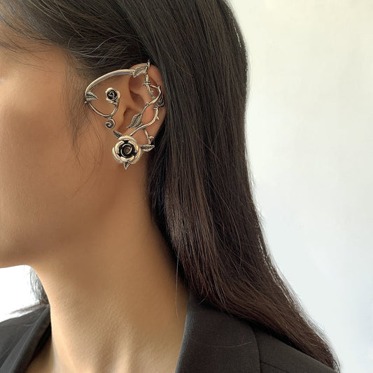 Jewelry Retro Personality Rose Earrings Female Fashion Simple Geometric Metal Ear Bone Clip Earrings