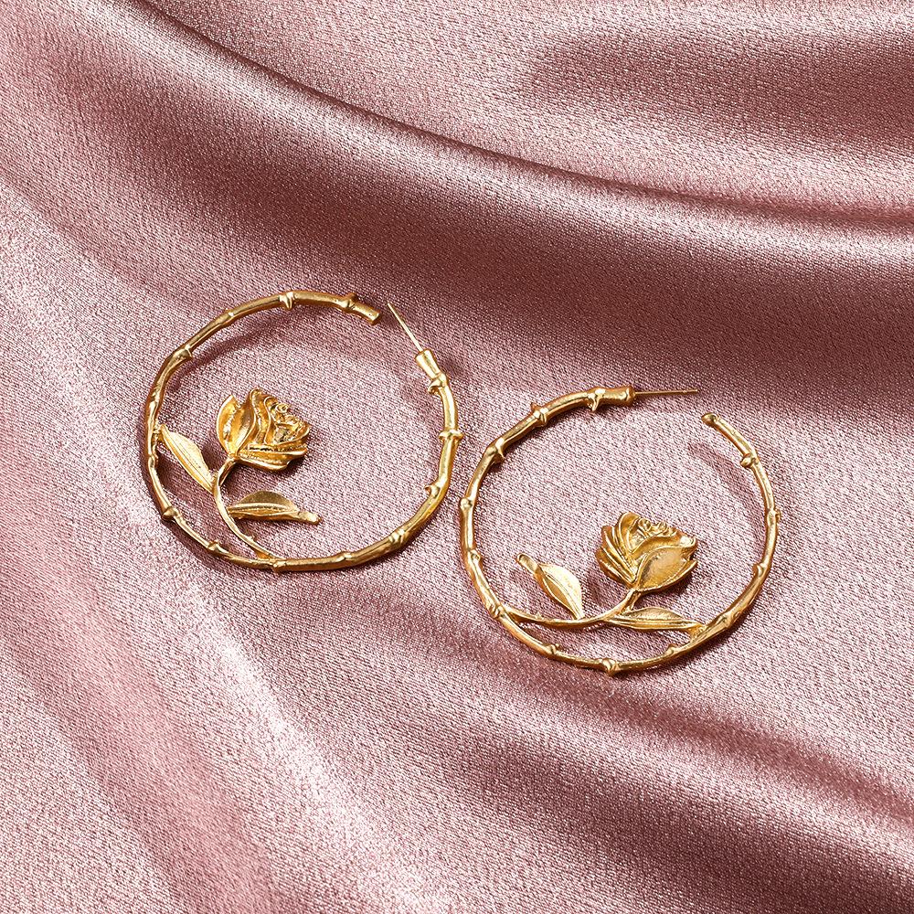 Circle earrings ins temperament alloy rose C-shaped earrings retro creative hollow earrings female
