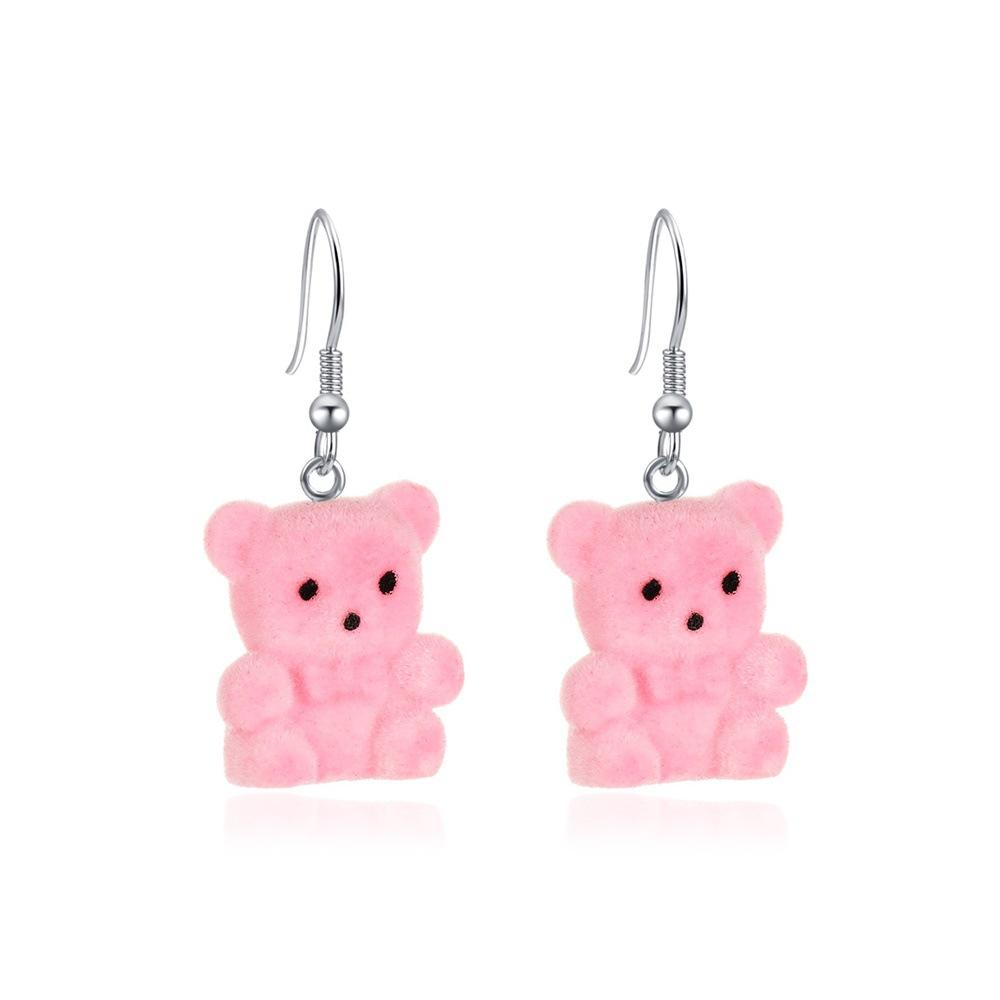Cute flocking bear earrings cartoon girl earrings autumn and winter all-match net red plush small animal ear accessories