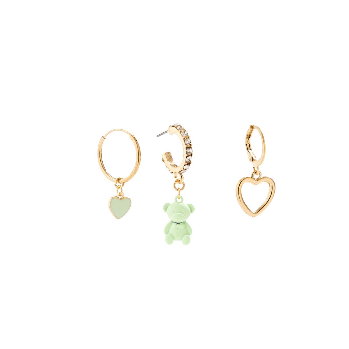 Fashion dripping oil personality small earrings set simple love bear rhinestones all-match cold earrings