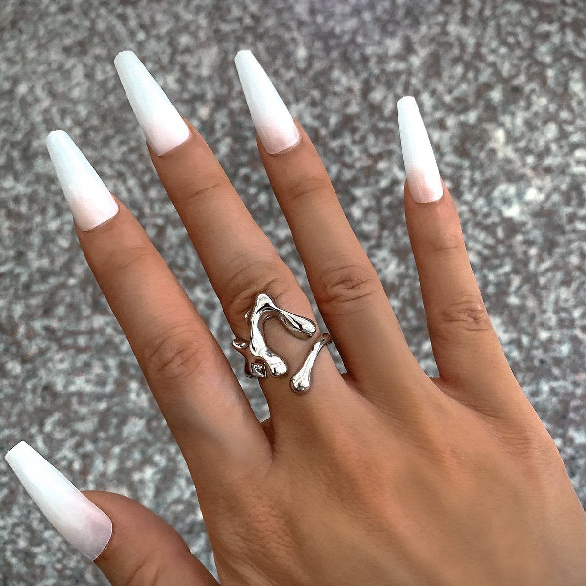 Jewelry hip-hop metal opening liquid ring female cold personality line geometric ring