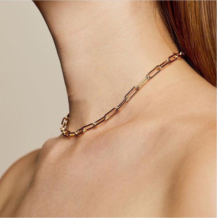 Simple Metal Buckle Clavicle Chain Femininity Short Shiny Necklace Personality Neck Jewelry