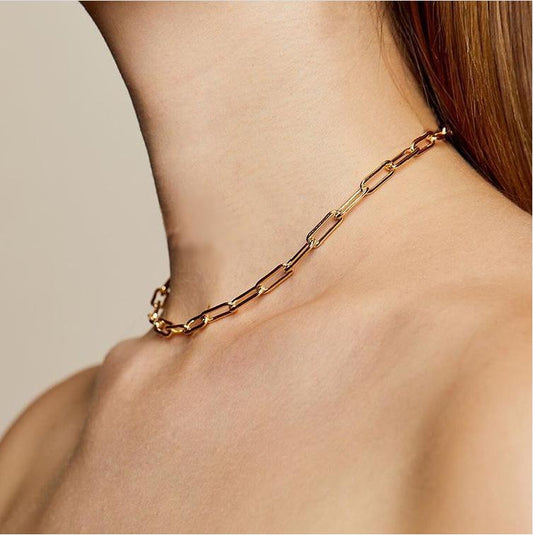 Simple Metal Buckle Clavicle Chain Femininity Short Shiny Necklace Personality Neck Jewelry