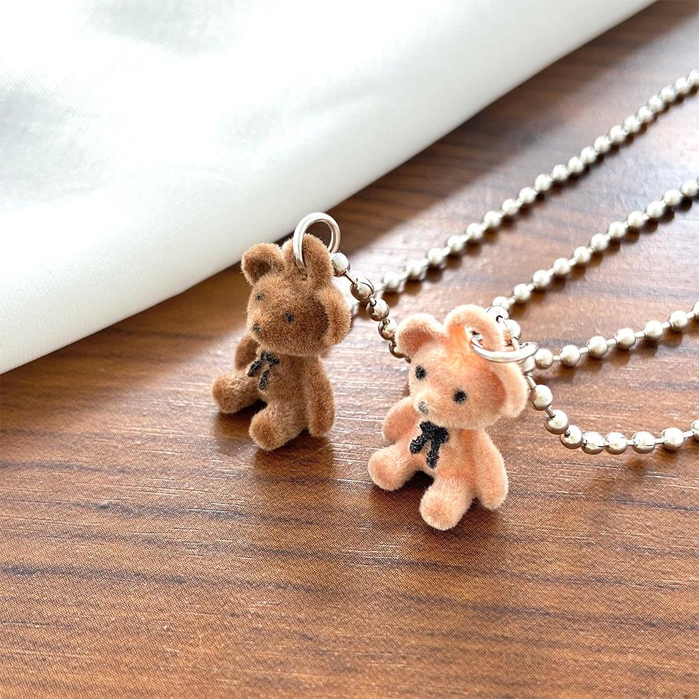 Cute Plush Bear Necklace Female Ins Hip Hop Cartoon Cool Bear Pendant Clavicle Chain Trendy Necklace