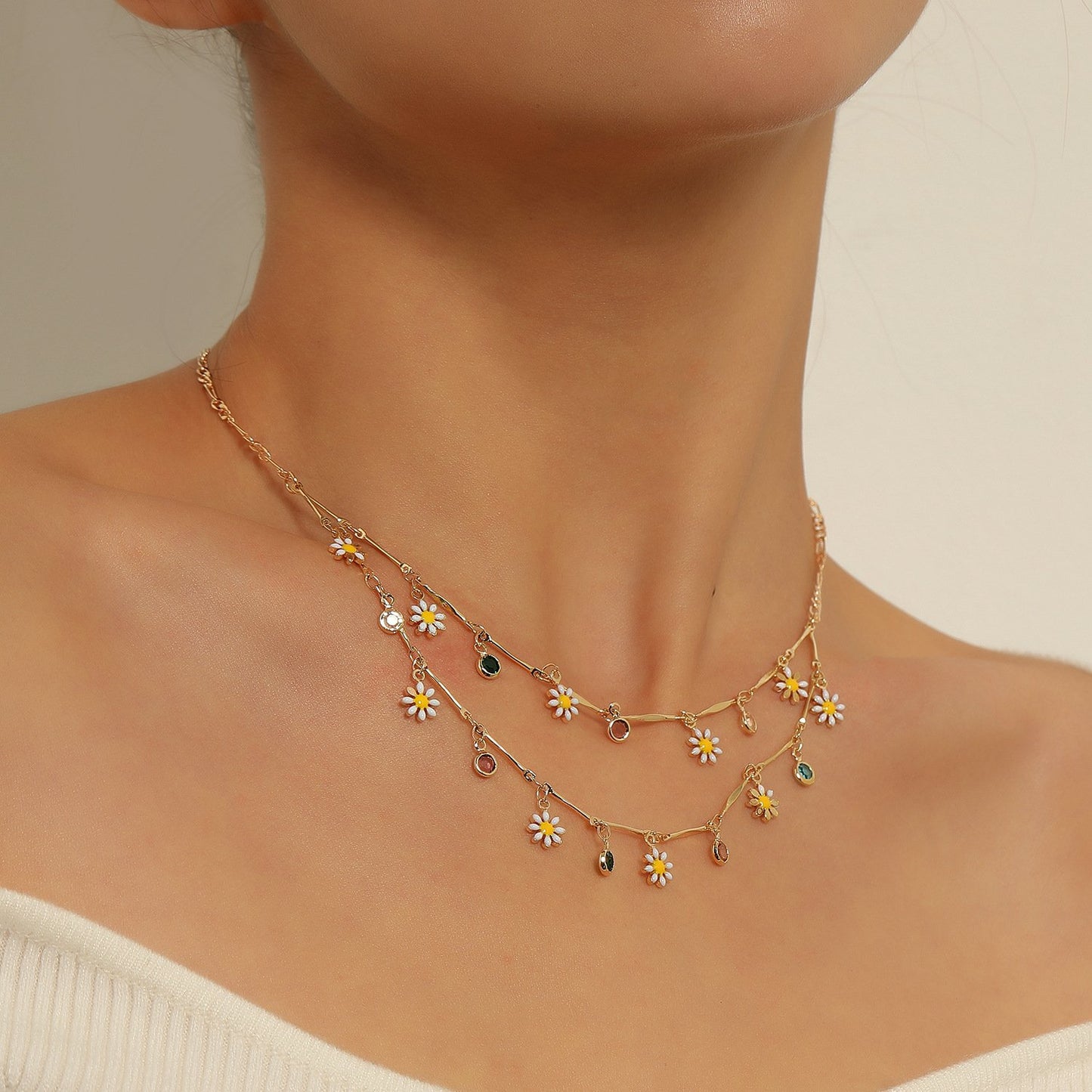 Jewelry Straight Tube Opening Smile Necklace Female Drop Glaze Painted Flower Rhinestone Necklace