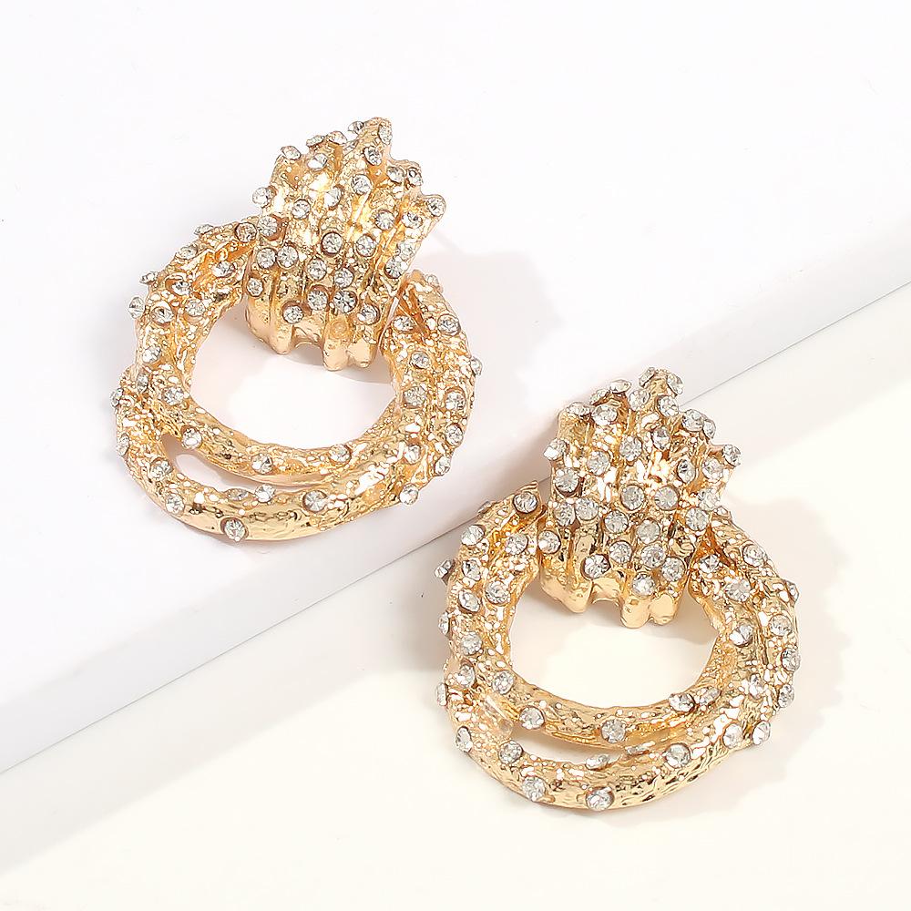 E786 Geometric Alloy Diamond Stud Earrings Street Shooting Same Style Alloy Double Ring Earrings Earrings Female