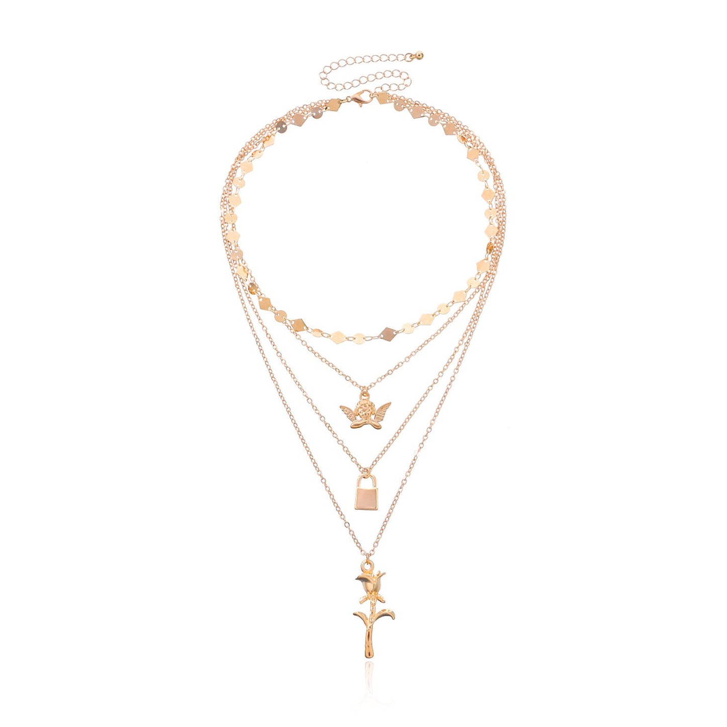 Jewelry Simple Harajuku Multi-layer Angel Lock Rose Pendant Fashion Personality Small Circle Necklace