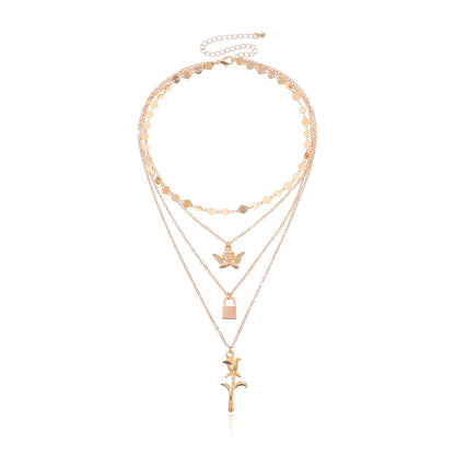 Jewelry Simple Harajuku Multi-layer Angel Lock Rose Pendant Fashion Personality Small Circle Necklace