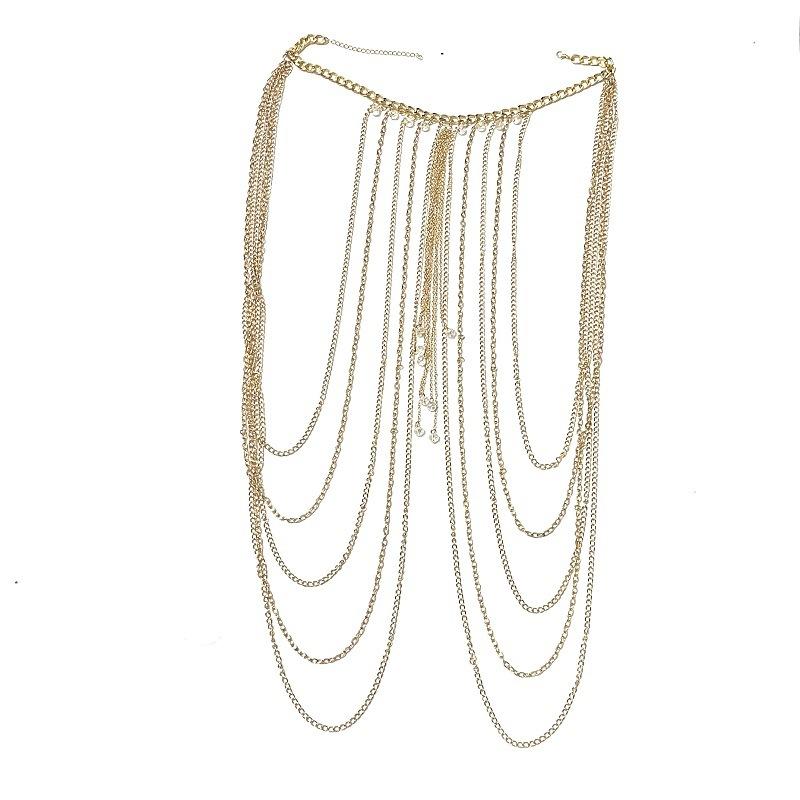 Jewelry Retro Exaggerated Tassel Body Chain Crystal Tassel Chest Chain Sexy Bikini Waist Chain Female