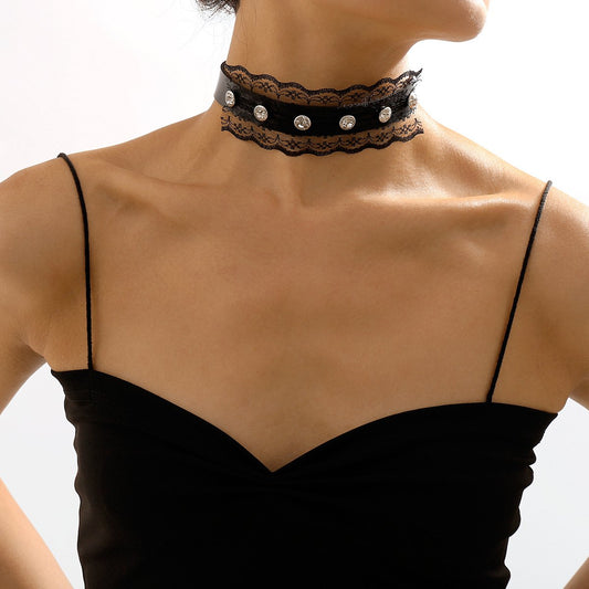 N1835 personality lace leather sexy choker collar gothic creative retro necklace
