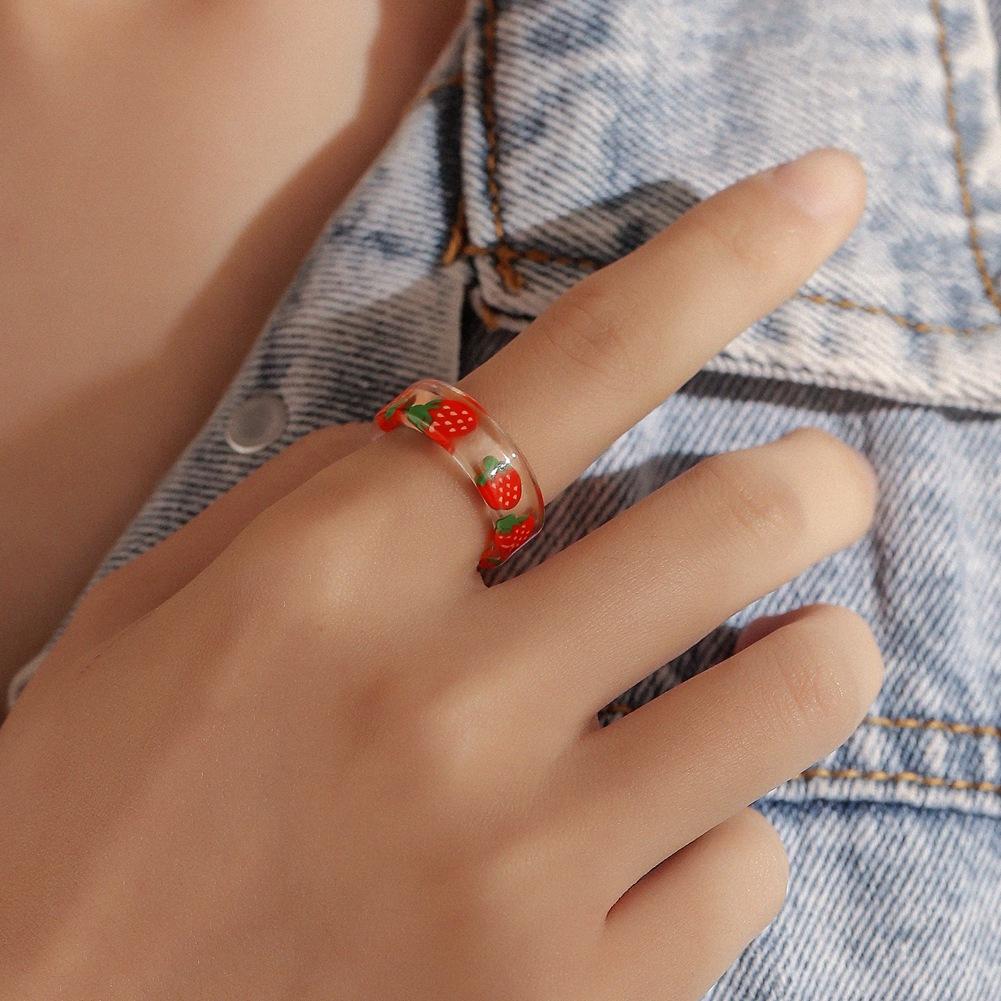 Fashion creative summer fresh resin fruit ring personalized grape watermelon dragon fruit lemon strawberry ring