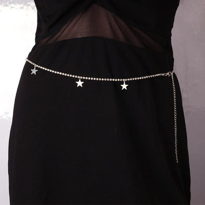 Hip-hop punk metal single layer diamond chain star pendant ins fashion all-match waist chain