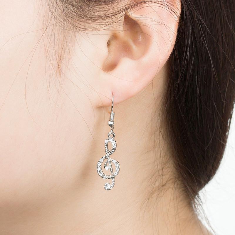 Popular diamond-studded musical notes temperament asymmetrical earrings student girls shining personality music symbol jewelry