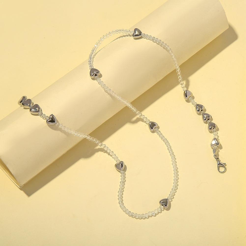 Love Beads Mask Chain Fashion Transparent Crystal Heart Beaded Mask Chain Glasses Chain Multipurpose Necklace