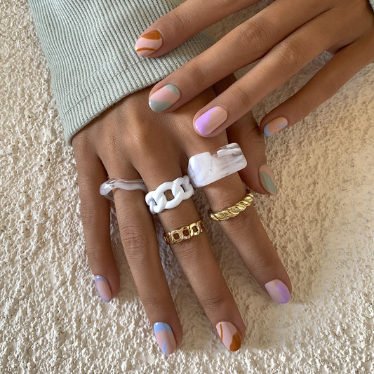 Creative Shaped Acrylic Square Ring Set Simple Retro Trend Metal Thread Chain Ring